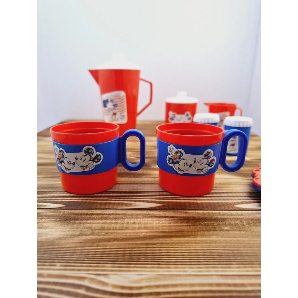 VINTAGE 11 PC TEA SET MICKEY‎ @ Minnie MOUSE All American Red White Blue Est. 28
